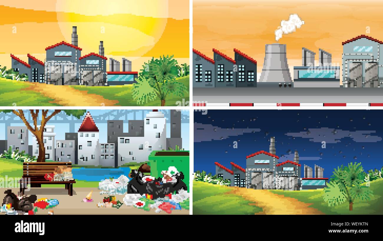 Polluted Scenes Set of polluted scenes illustration Stock Vector Image & Art - Alamy