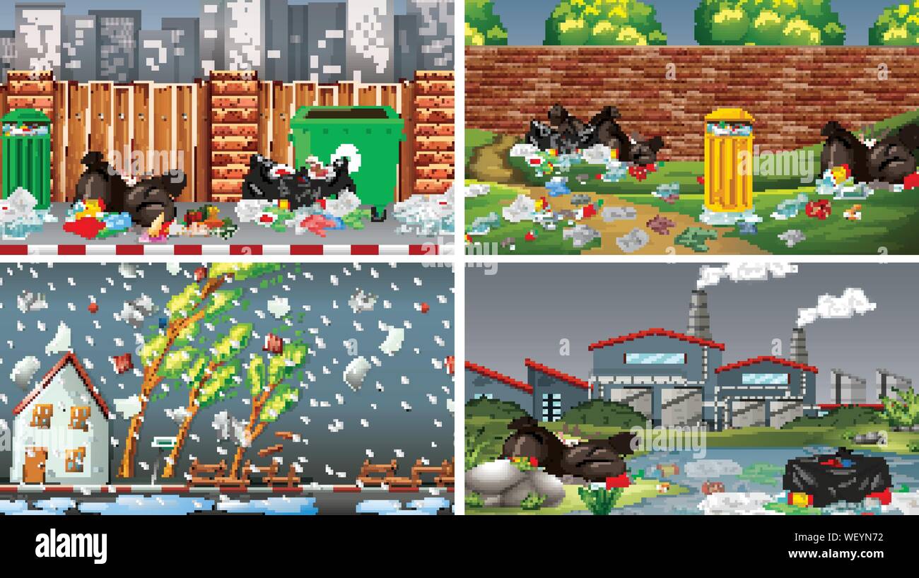 Polluted Scenes Set of polluted scenes illustration Stock Vector Image & Art - Alamy