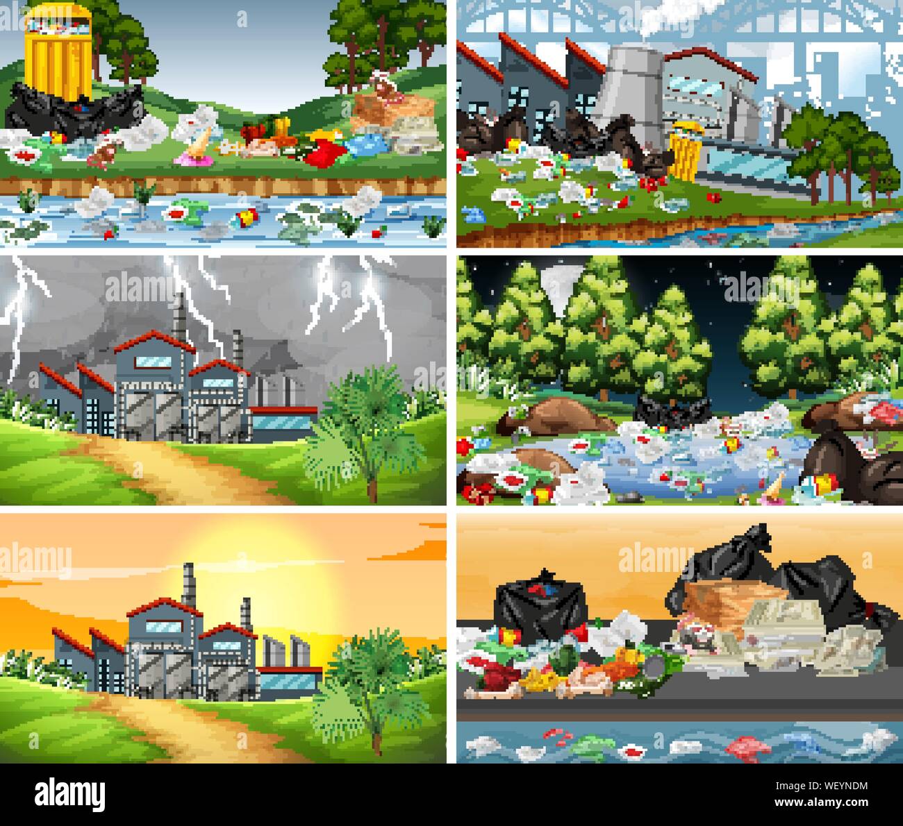 Polluted Scenes Set of polluted scenes illustration Stock Vector Image & Art - Alamy