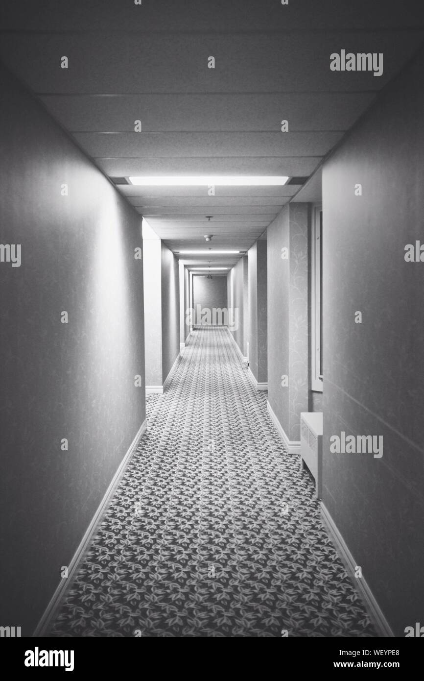 Narrow Corridor In Hotel Stock Photo
