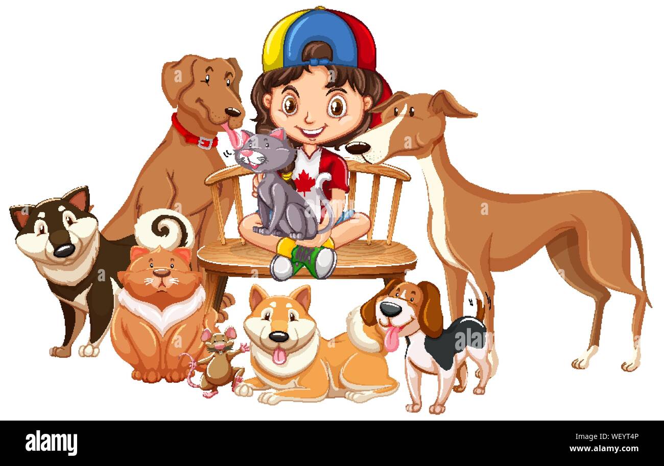 Children with animals on isolated background illustration Stock Vector ...