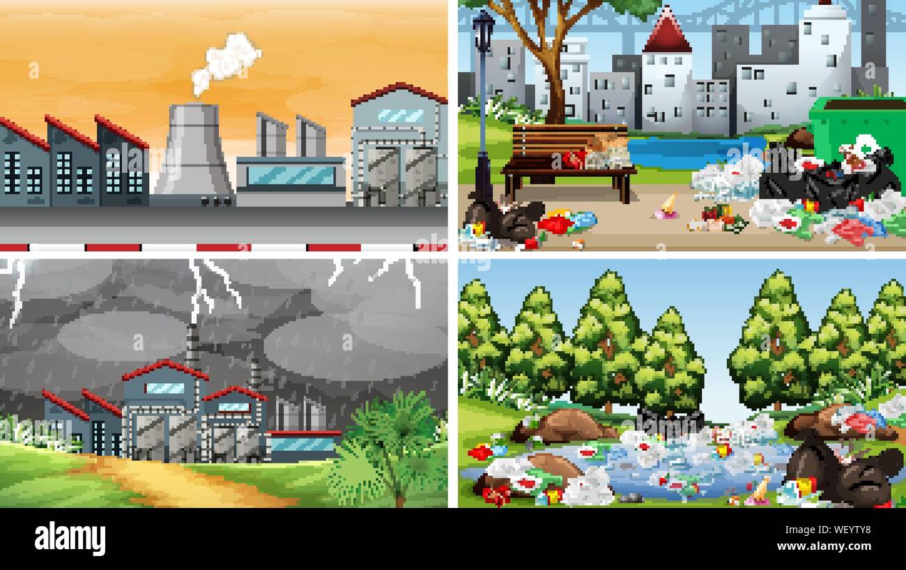Polluted Scenes Set of polluted scenes illustration Stock Vector Image & Art - Alamy
