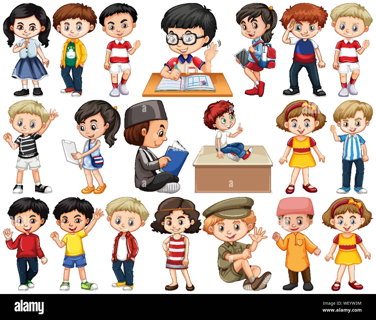 Set of children in different actions illustration Stock Vector Image ...