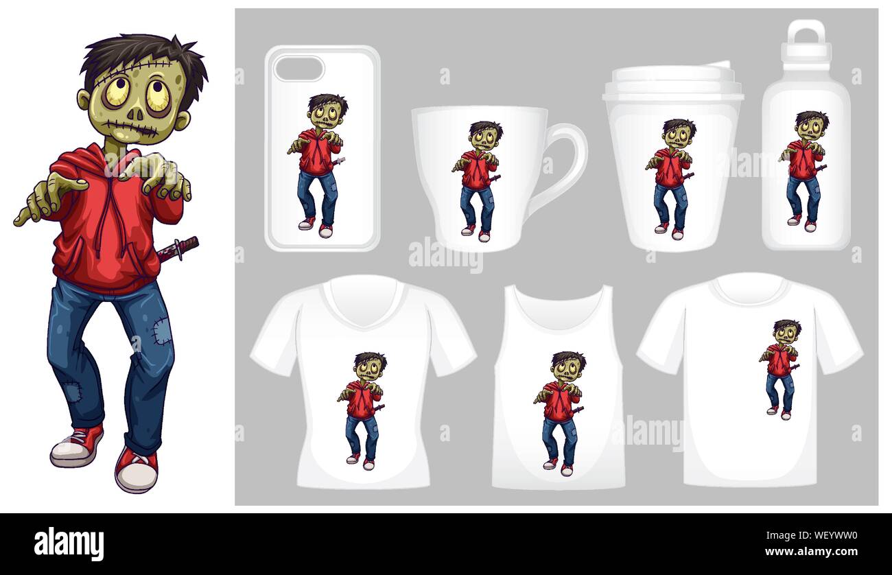Zombie Sample Graphic of zombie on different product templates illustration Stock ...