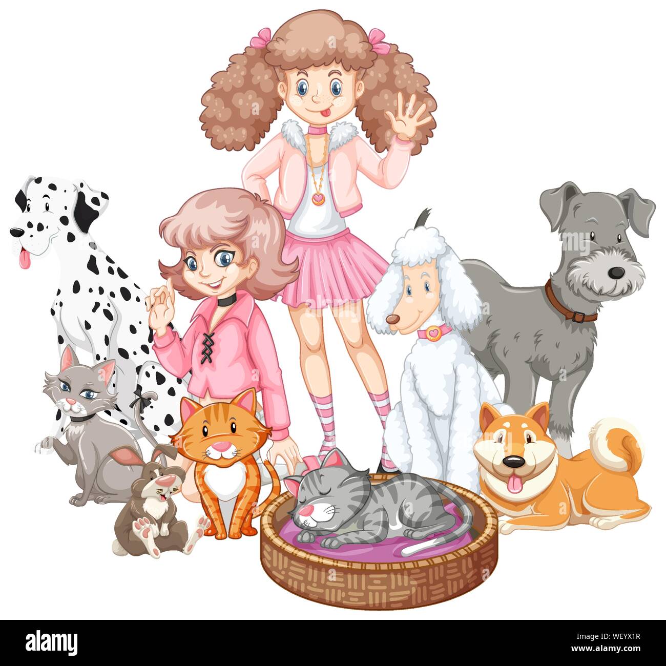 Children with animals on isolated background illustration Stock Vector ...