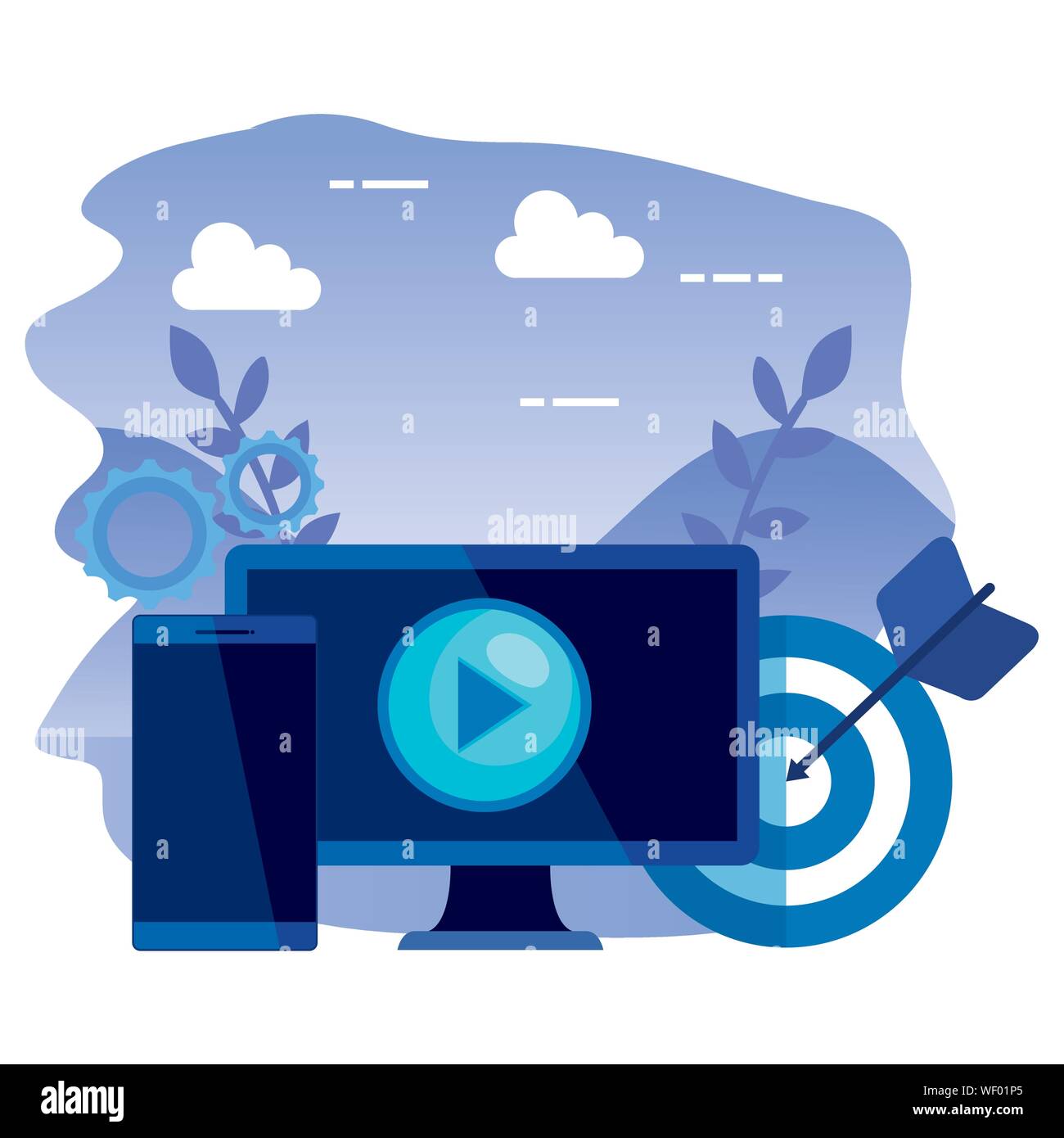 desktop computer with target and smartphone Stock Vector Image & Art