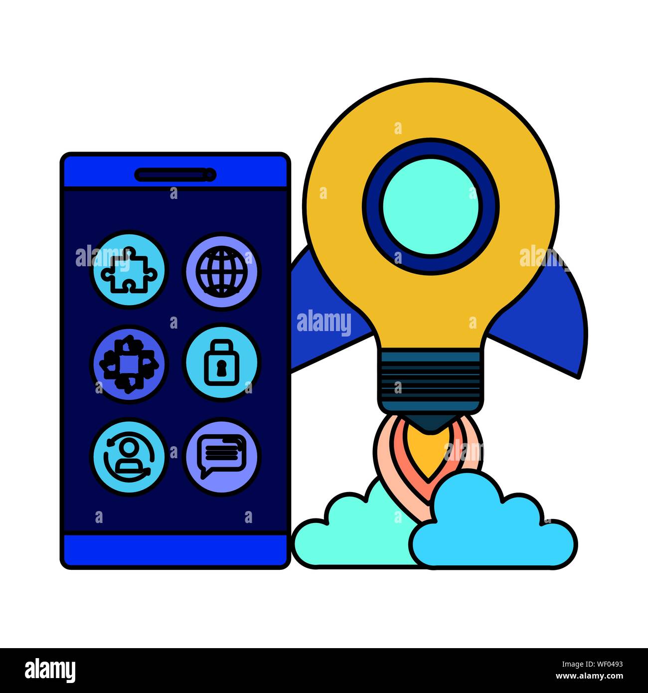 smartphone with rocket bulb launcher Stock Vector Image & Art - Alamy