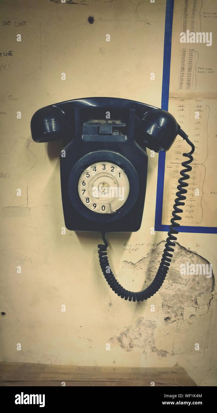 Closeup Of Telephone On Wall Stock Photo Alamy