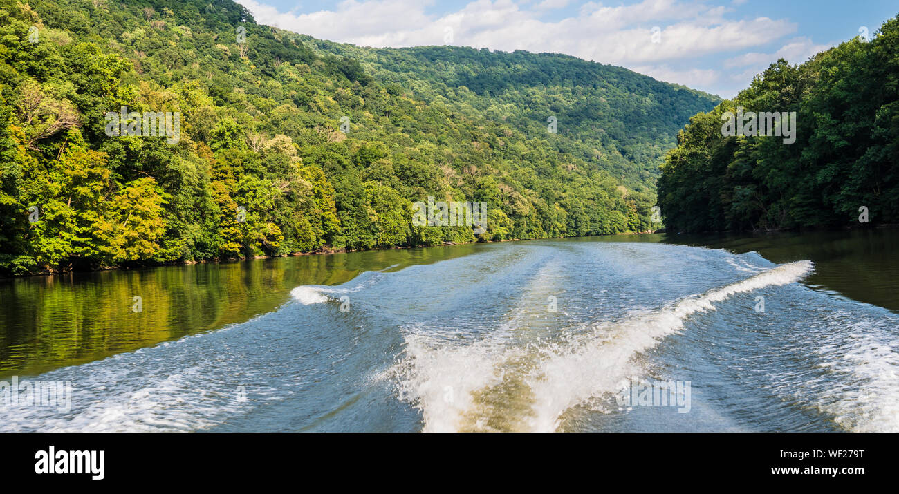 Going down the Cheat River from the Back of the Boat Stock Photo