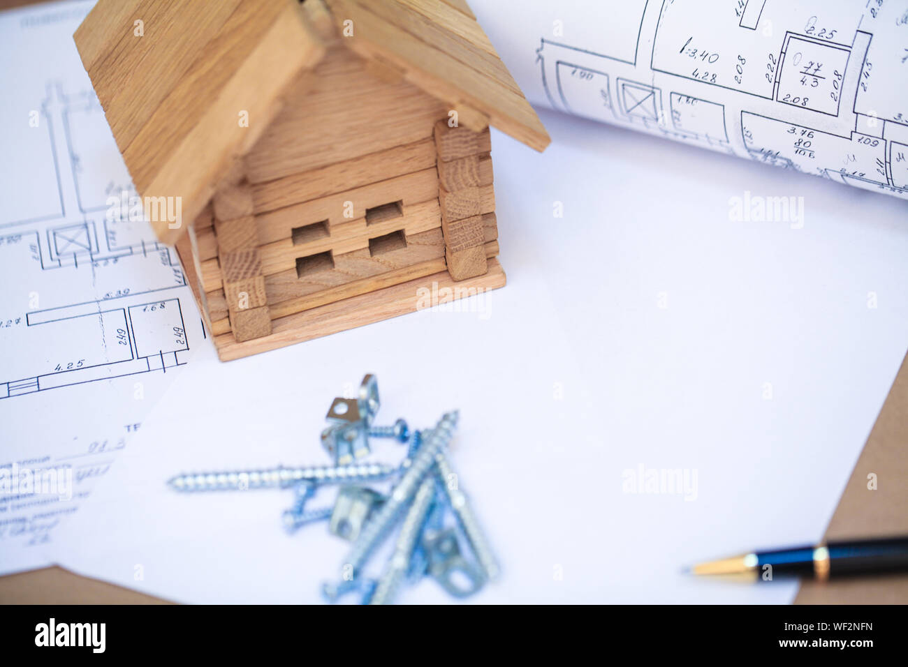 Building New Home Close Up Of House Blueprint With Building Tools