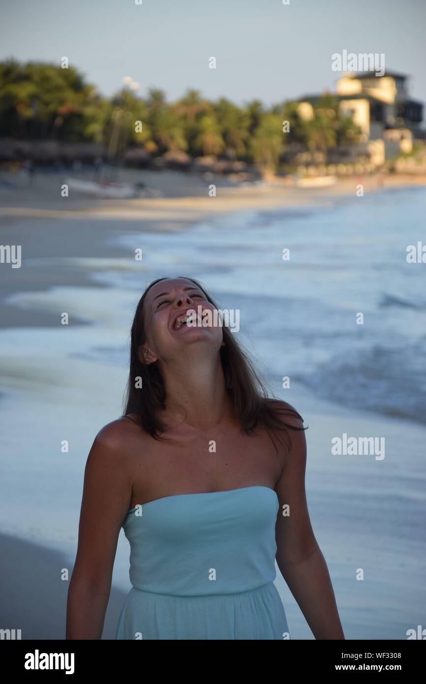 Mature woman fun beach hi-res stock photography and images - Alamy