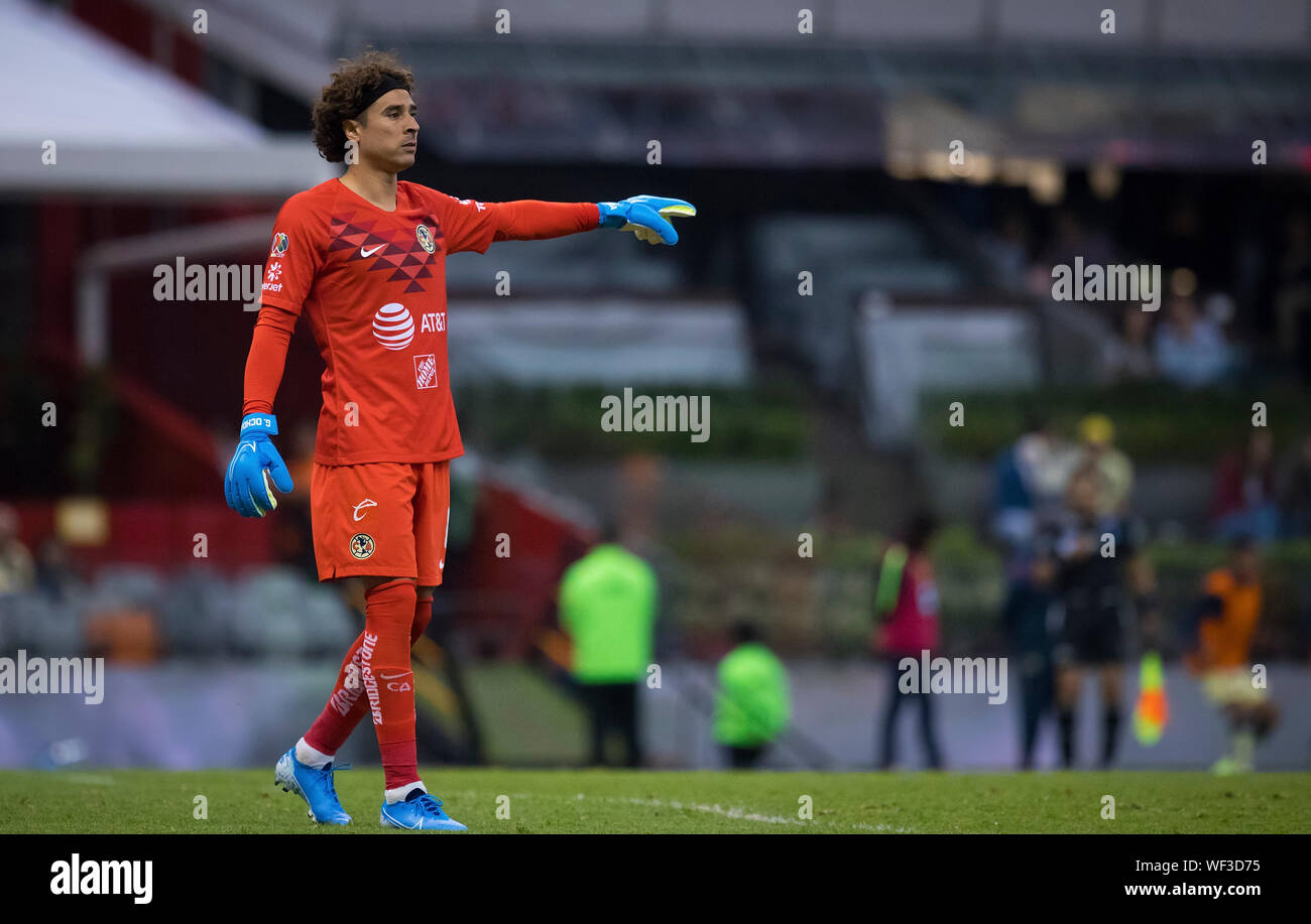 MEXICO CITY, MEXICO - AUGUST 27: Guillermo Ochoa of America gestures during to the LigaMx match between America and Pachuca at Azteca Stadium on Augus Stock Photo
