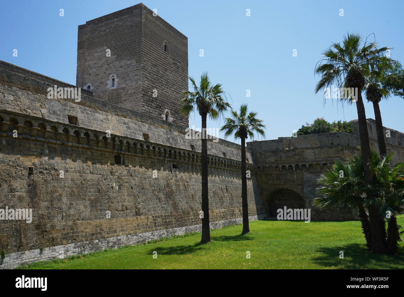 Exterior wall and fortifications of the Swabian Castle, Bari, Puglia, Italy. This Norman-Hoehnstaufen castle was built around 1131 Stock Photo
