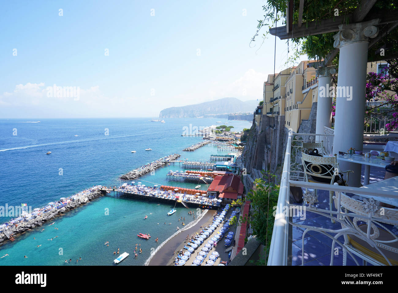 View of Marameo Beach, Sorrento, southwestern Italy, facing the Bay of Naples on the Sorrentine Peninsula. Stock Photo