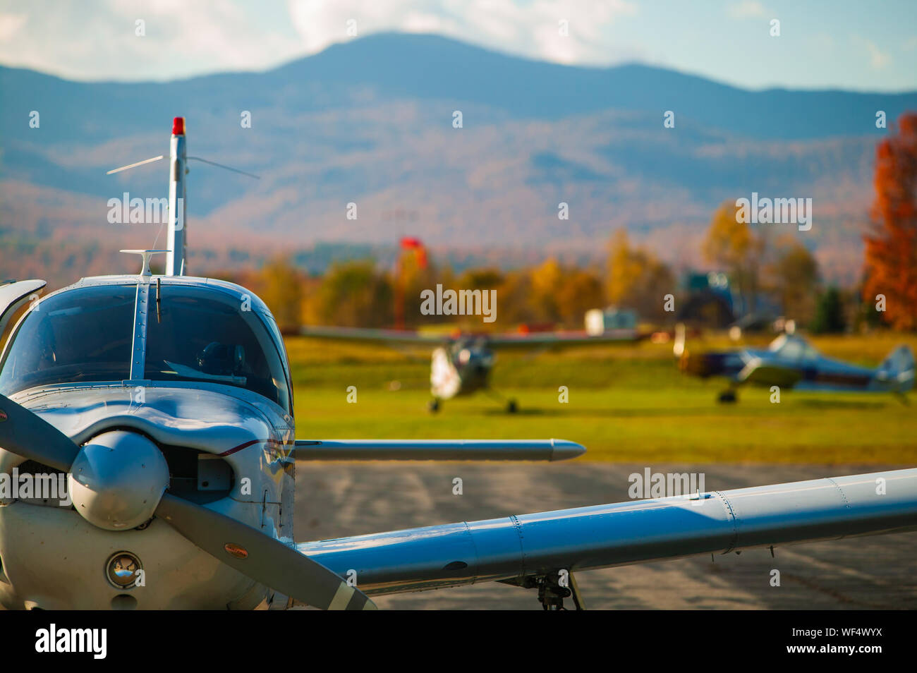 Stowe, VT, USA Oct 13, 2003 Airplane sitting on the runway in the