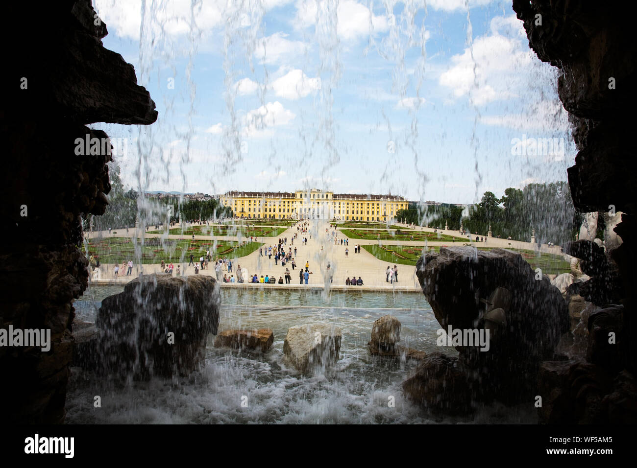 The gardens of Schloss Schonbrunn seen from the waterfall. Vienna Austria Stock Photo