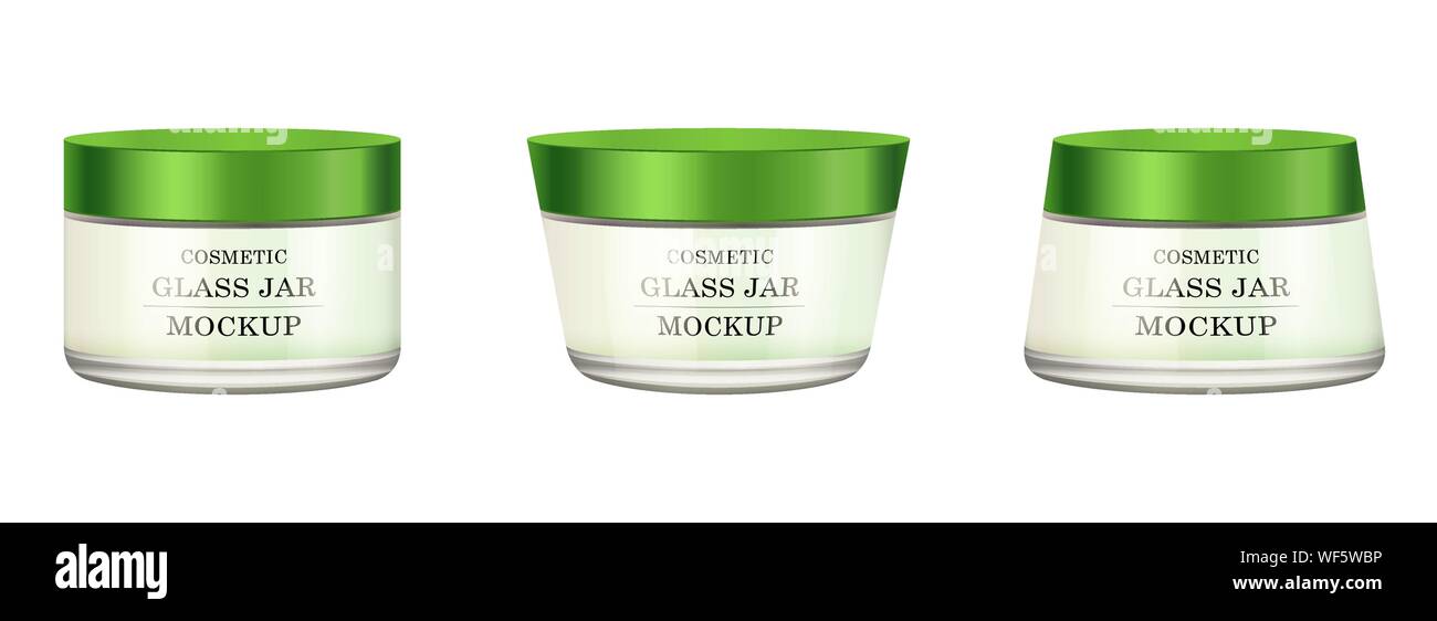 Download Realistic White Glass Jar With Green Plastic Lid For Cosmetics Body Cream Butter Scrub Bath Salt Gel Skin Care Powder Premium Product Stock Vector Image Art Alamy