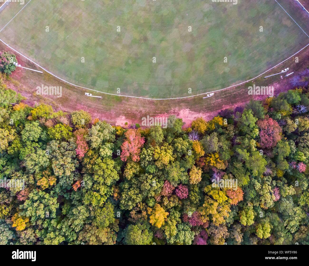 Cary NC, Fred G Bond Park Aerial View in Fall Stock Photo