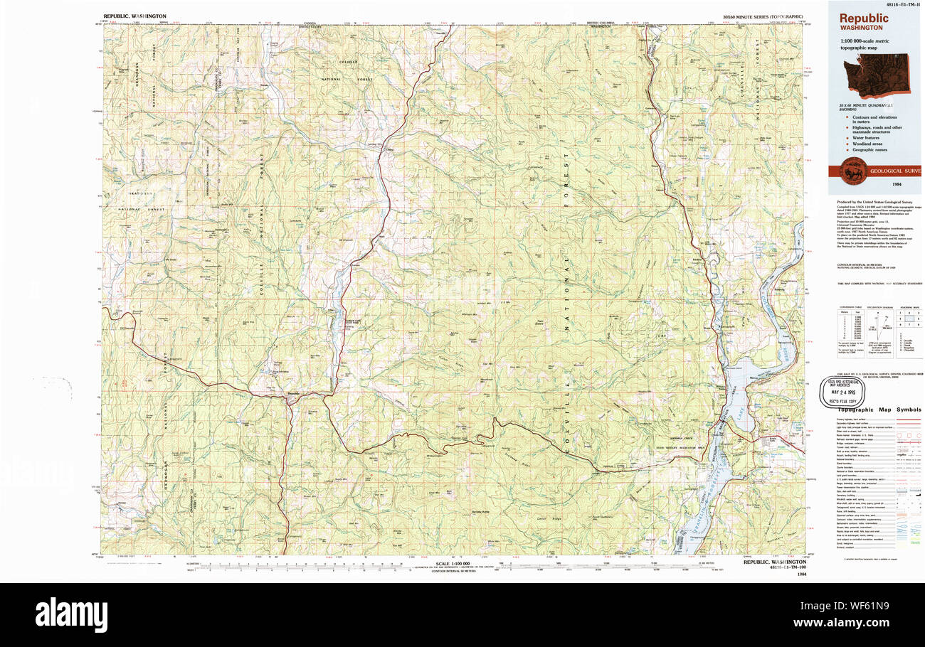 USGS Topo Map Washington State WA Republic 239717 1984 100000 Restoration Stock Photo