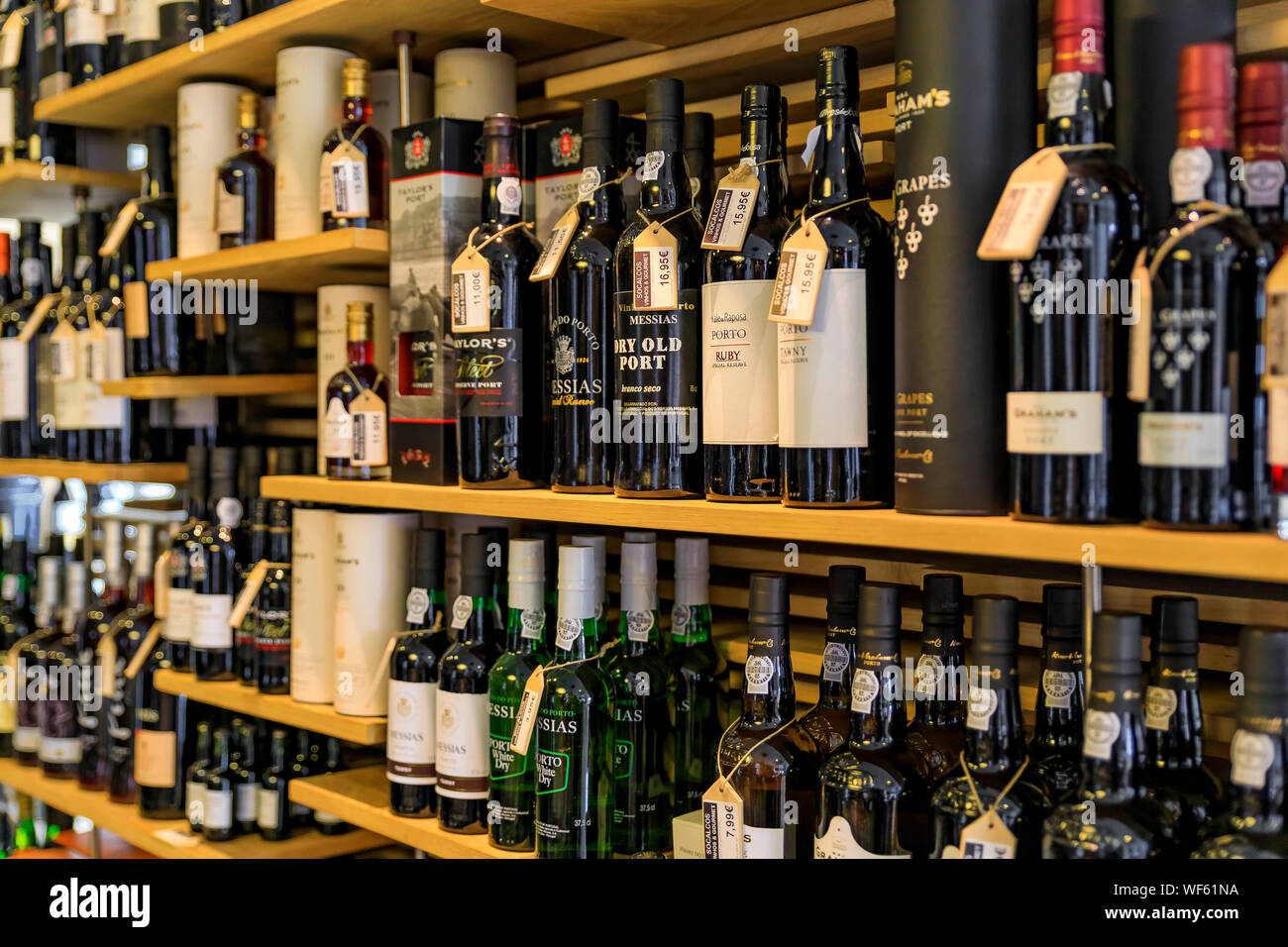 Porto, Portugal May 30, 2018 Bottles of traditional port wine from