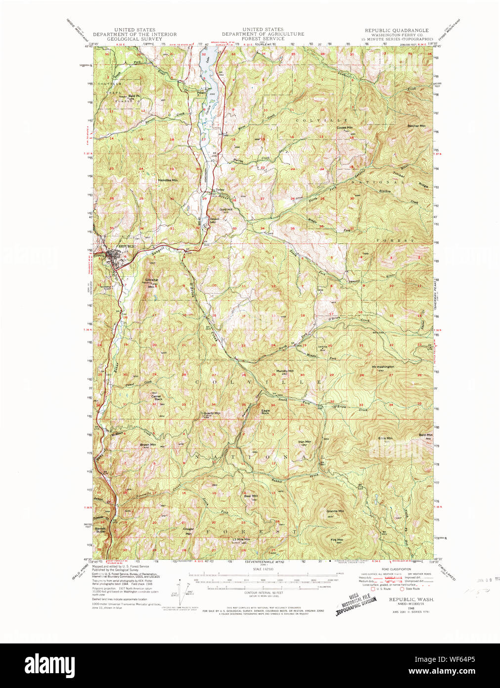 USGS Topo Map Washington State WA Republic 243429 1948 62500 Restoration Stock Photo