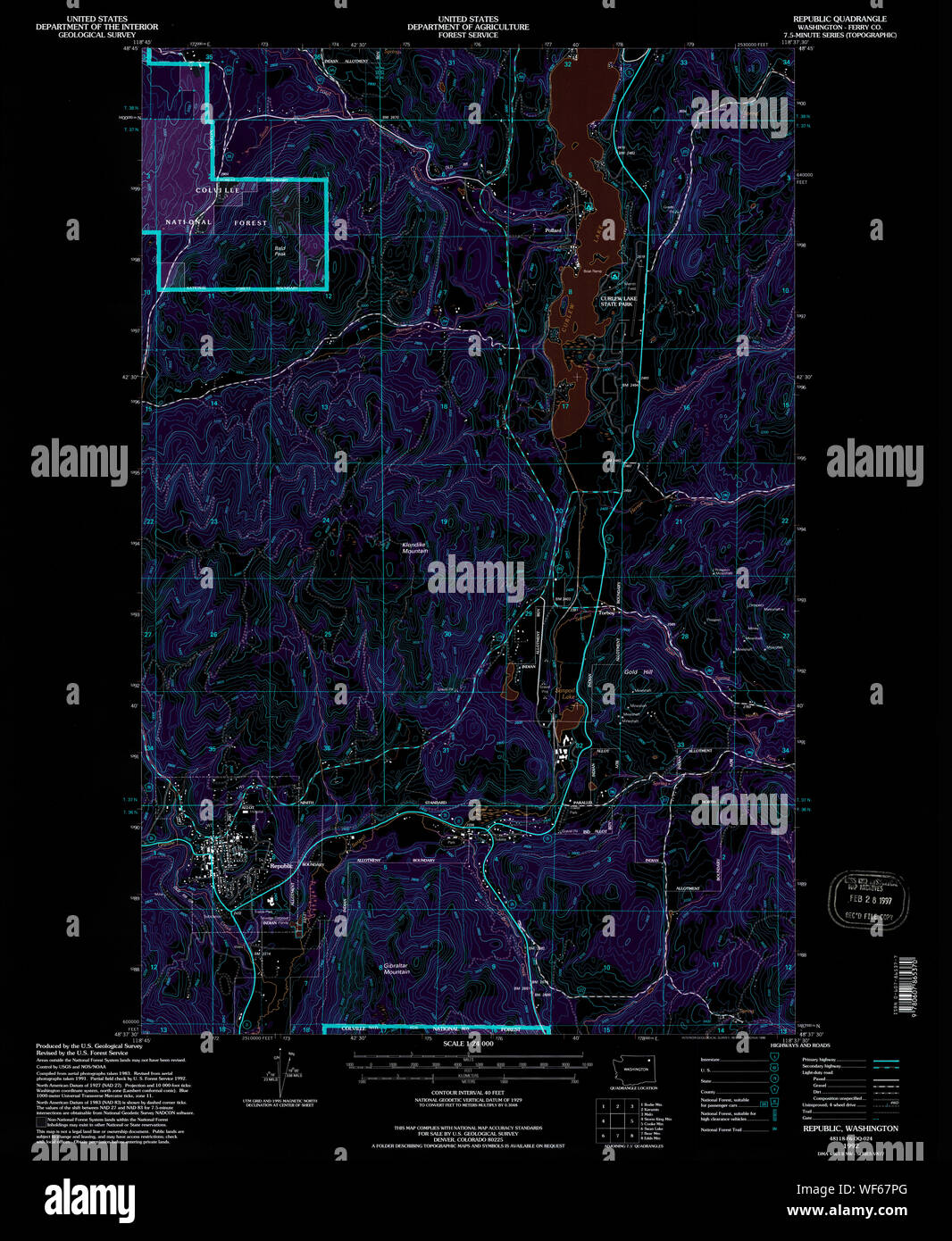 USGS Topo Map Washington State WA Republic 243435 1992 24000 Inverted Restoration Stock Photo