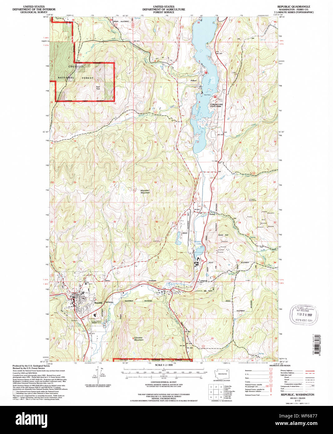 USGS Topo Map Washington State WA Republic 243435 1992 24000 Restoration Stock Photo