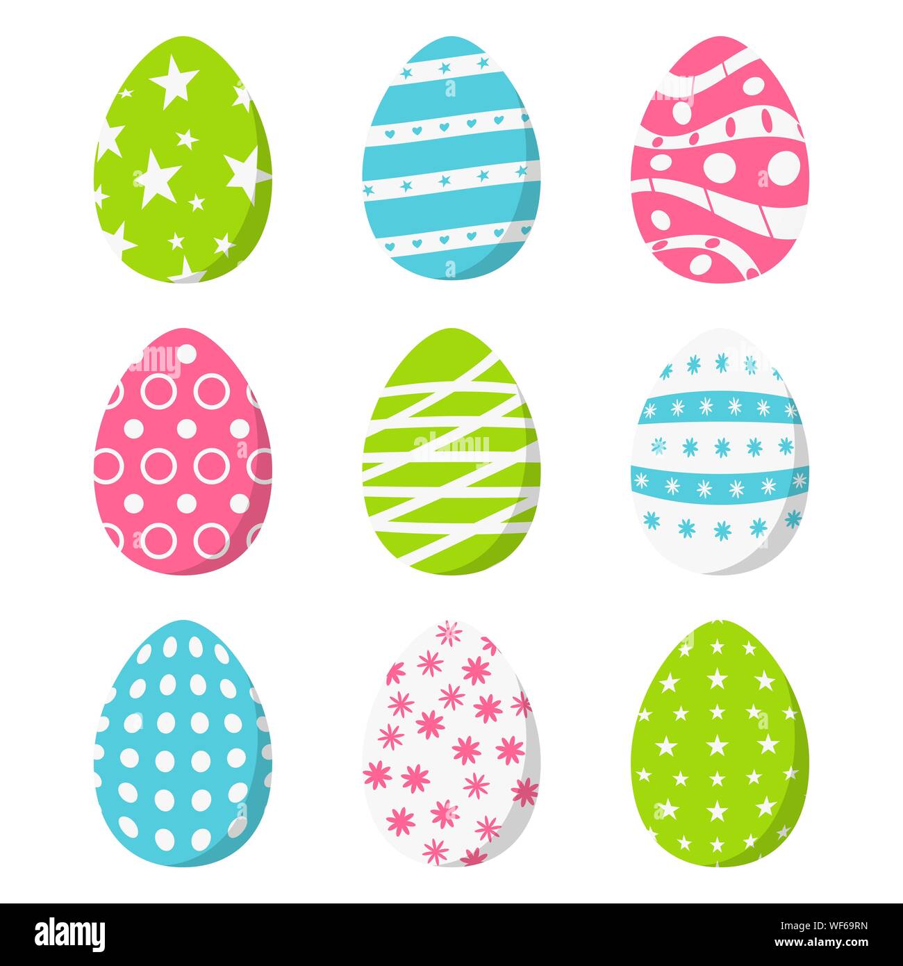 Set of color Easter eggs, isolated on white background. Vector