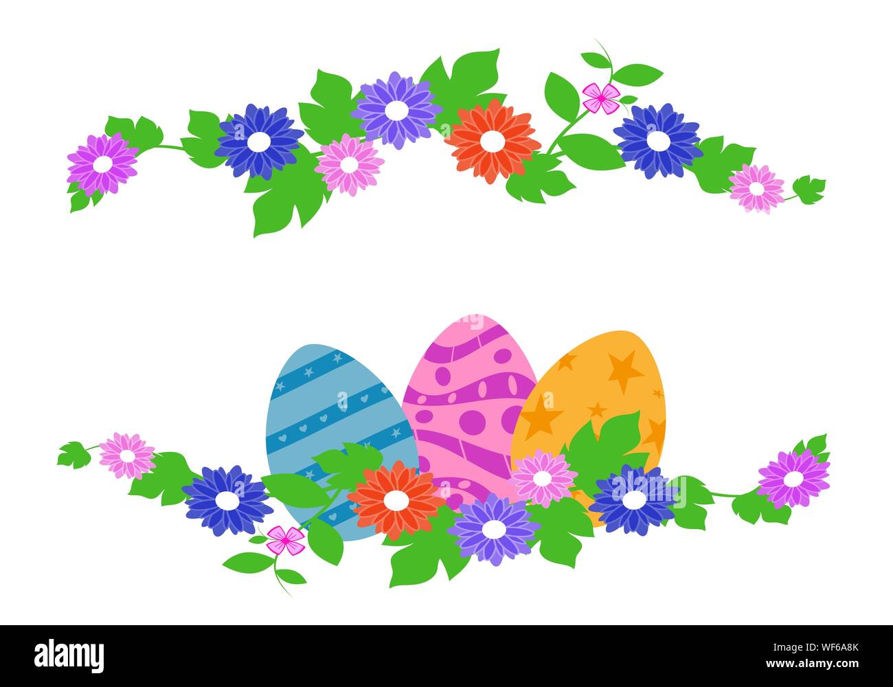Easter eggs in green grass with flowers, isolated on white background ...