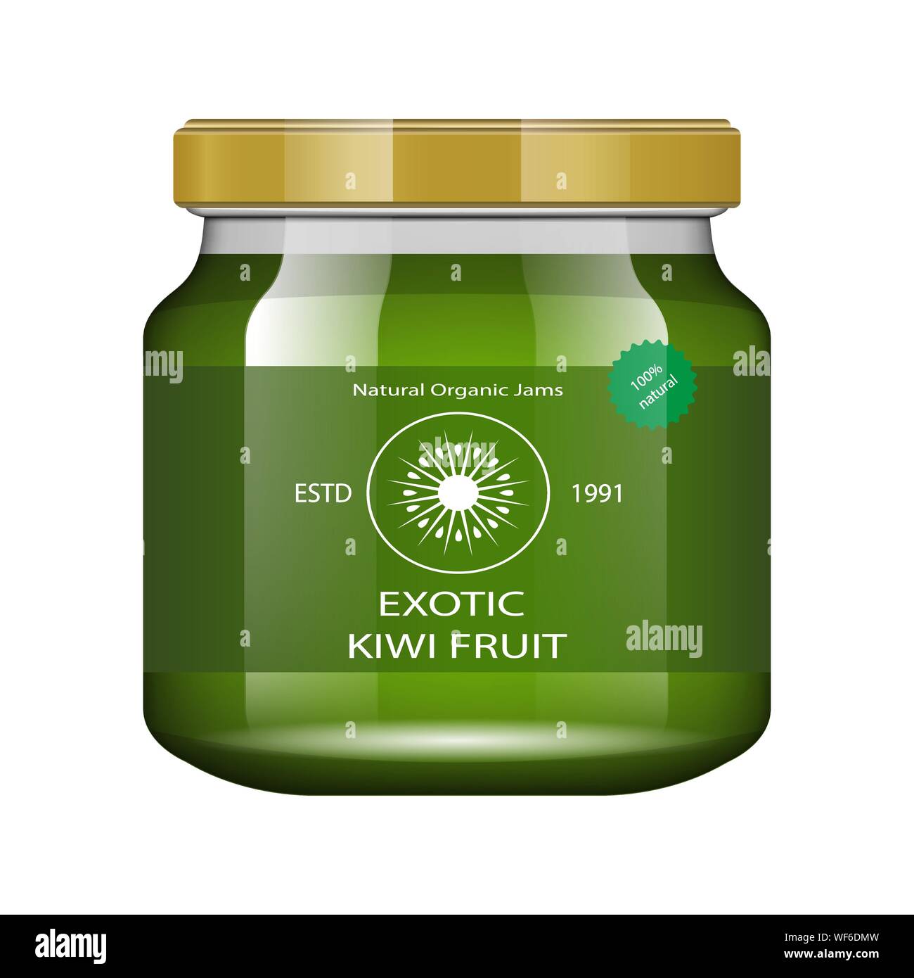 Jam kiwi. Glass jar with jam and configure. Vector illustration