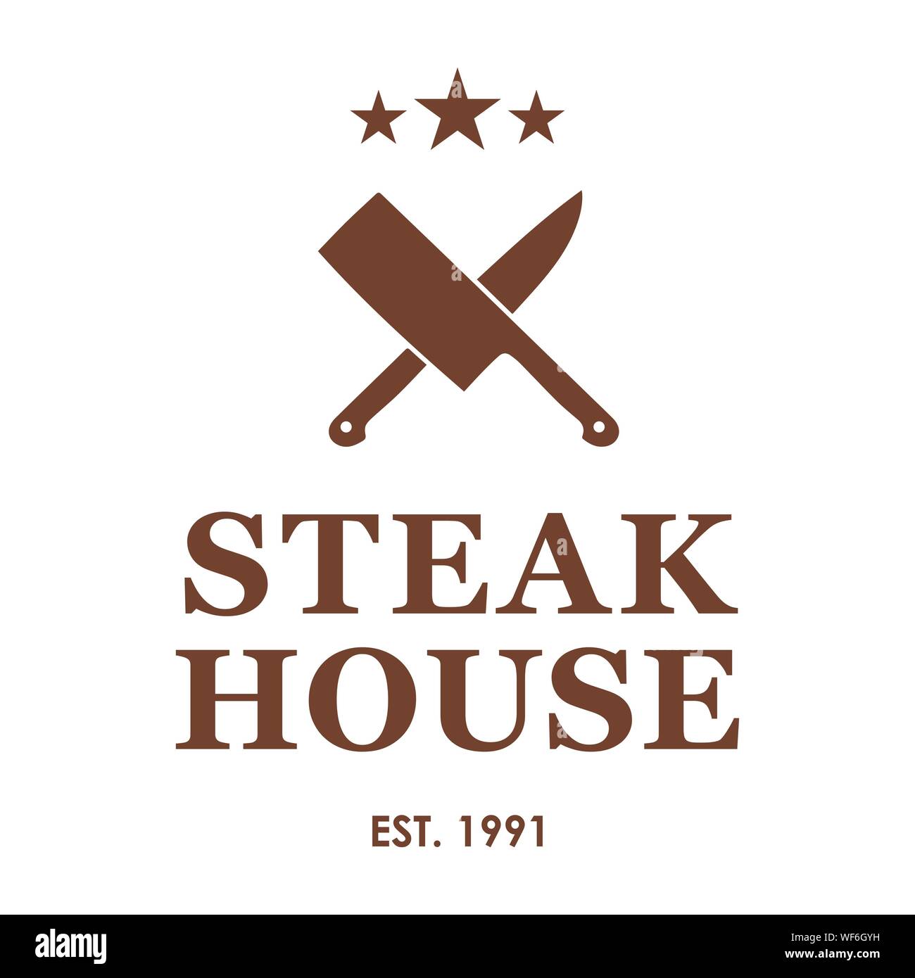 Steakhouse emblem with crossed knives. Steak house or meat store logo