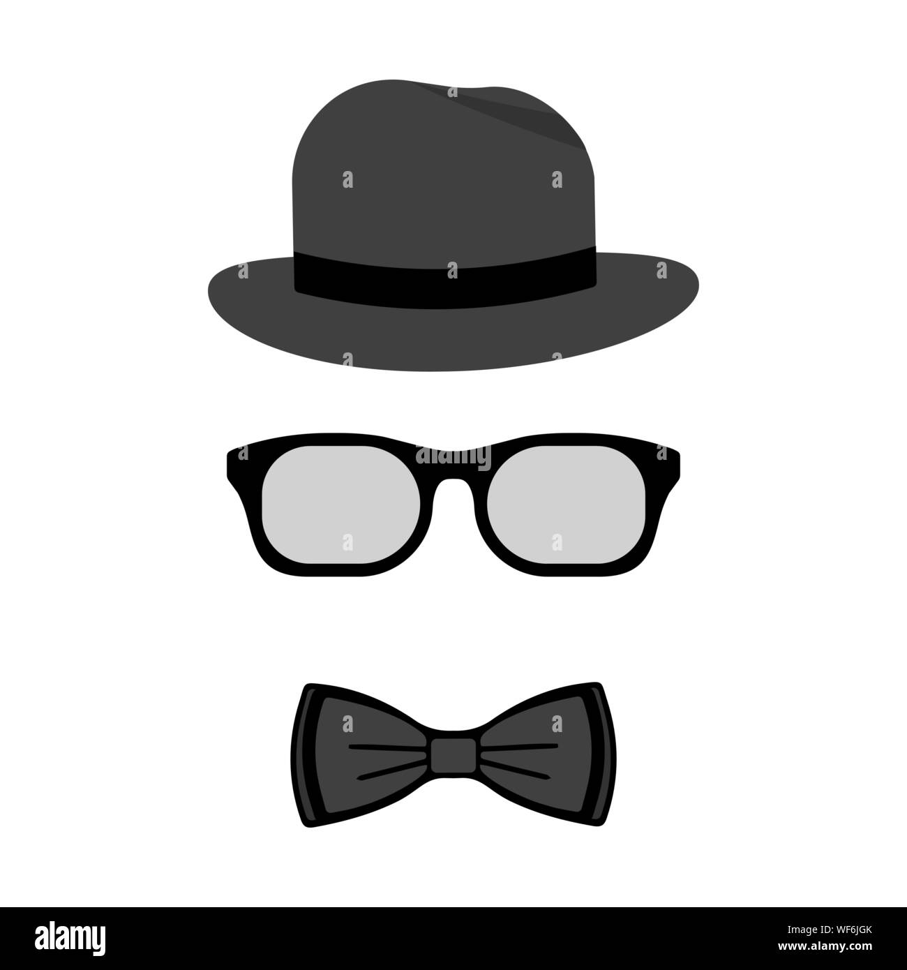 Men accessories. Hat, glasses and bow ties. Vector flat design