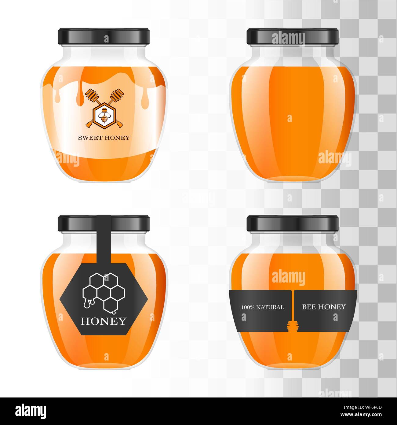 Download Realistic Transparent Glass Jar With Honey Food Bank Honey Packaging Design Honey Logo Mock Up Glass Jar With Design Label Or Badges Premium Food Stock Vector Image Art Alamy