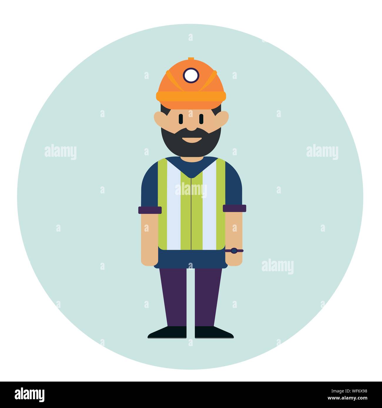 Working man in helmet and reflective waistcoat. Vector flat design