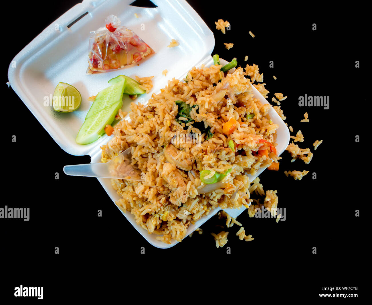 Fried rice in foam box / Food take home Stock Photo Alamy