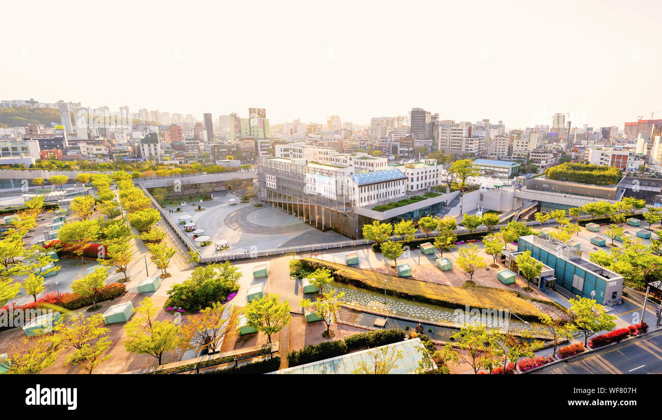 Asia Culture Complex (ACC) located in Gwangju, South Korea. Overview of the main building from the south side. Stock Photo