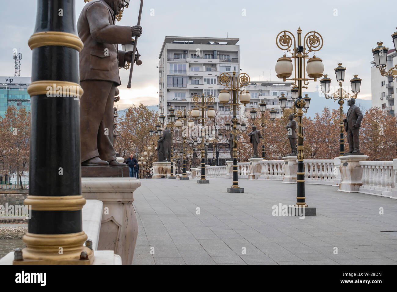 Skopje, North Macedonia - December 2018: View of Art Bridge crossing