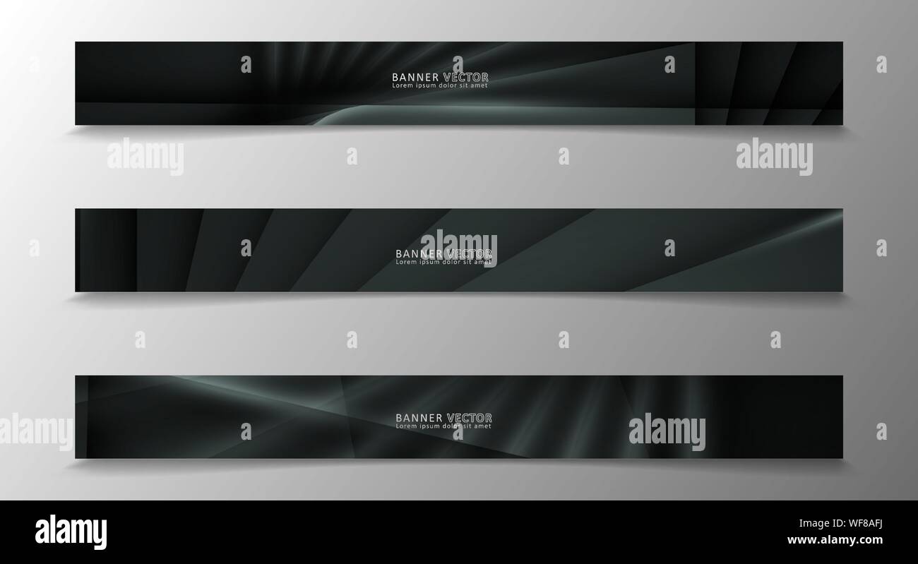 Banner collection, vector background with glowing neon gray stripes in a dark room. Stock Vector