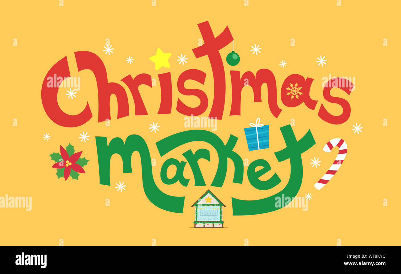 Illustration of a Christmas Market Lettering with Christmas Decorations ...