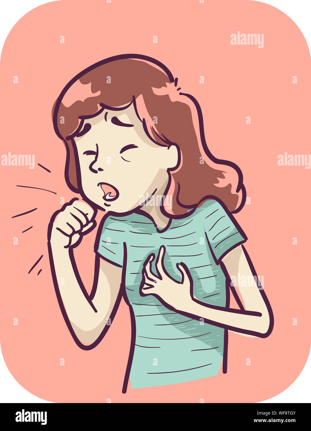 Illustration of a Girl Holding Chest and Coughing Stock Photo Alamy