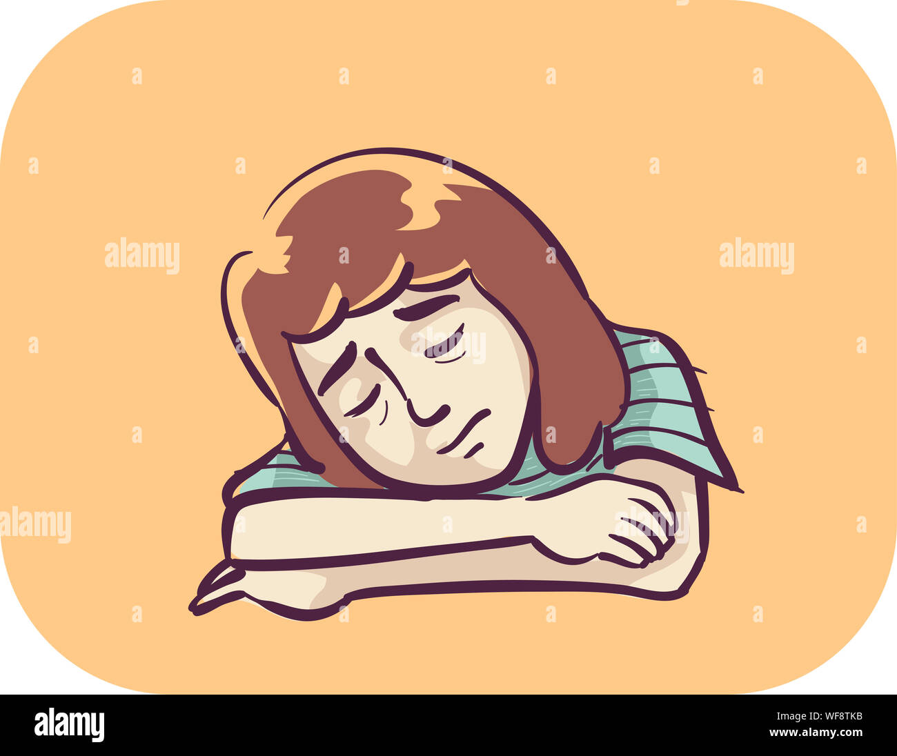 Illustration of a Girl Showing a Worried Face with Closed Eyes. Fatigue ...