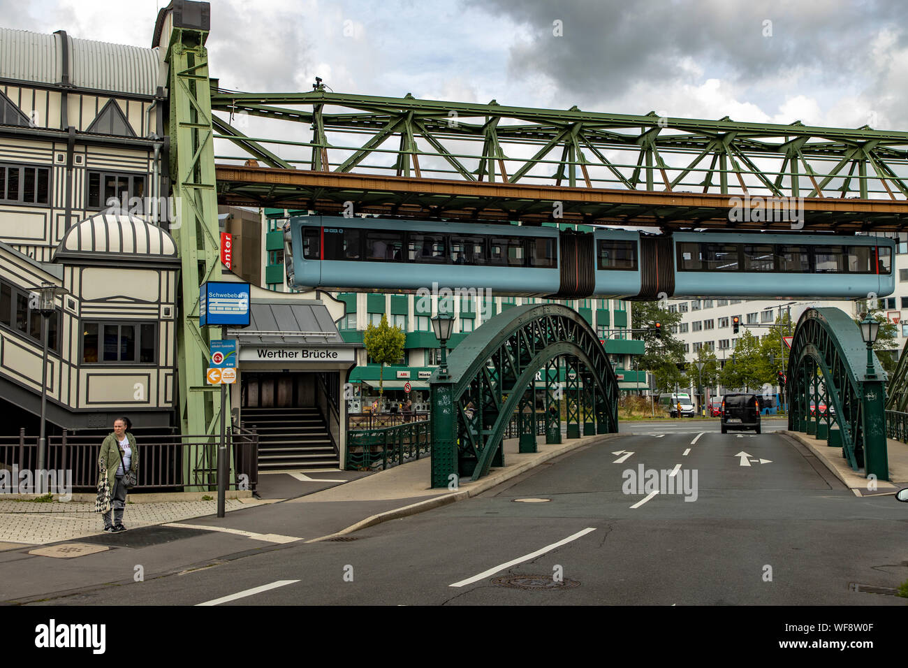 The Wuppertal suspension railway, train of the latest generation #15, Station Werther BrŸcke,  Wuppertal, Germany, Stock Photo