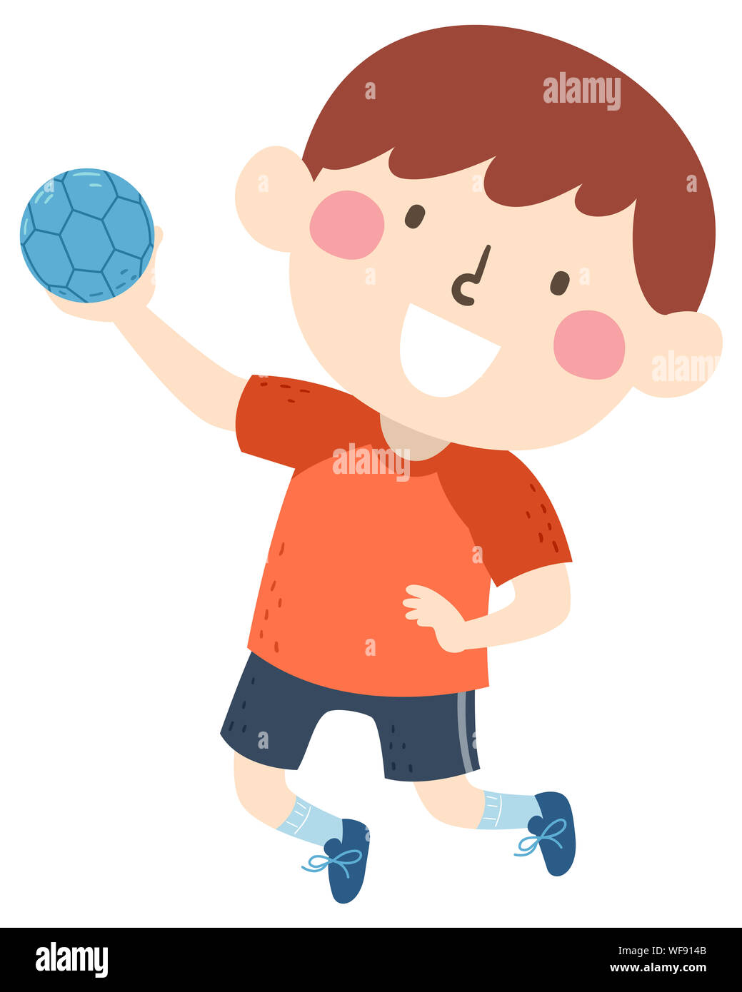 Illustration of a Kid Boy Holding a Ball in His Hand, Playing Handball Stock Photo