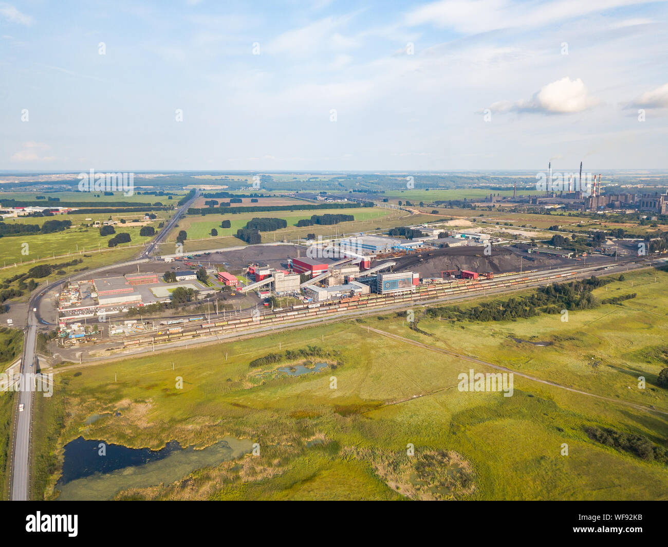 Aerial view of a large plant with mines for the extraction of coal