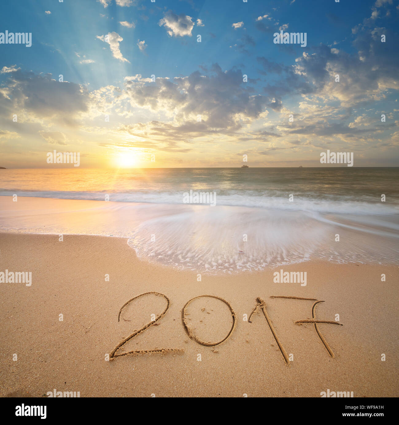2017 year on the sea shore. Element of design. Stock Photo