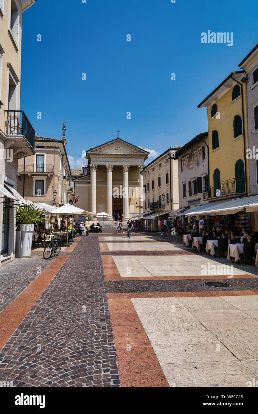 Bardolino, Italy - July 27, 2019:  Piazza Matteotti, the main pedestrian street of Bardolino on Lake Garda Stock Photo