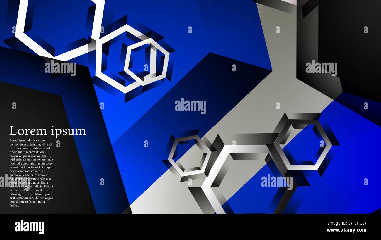 Vector hexagon overlaps and blue color for background, space for text ...