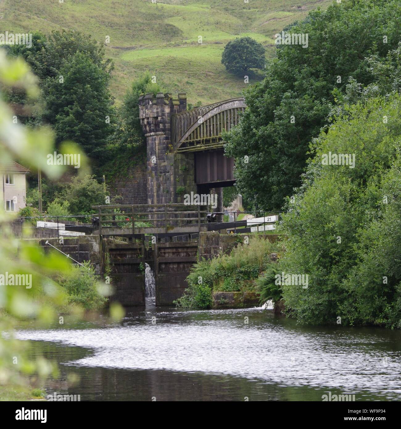 Canal Lock In River At Todmorden Stock Photo Alamy