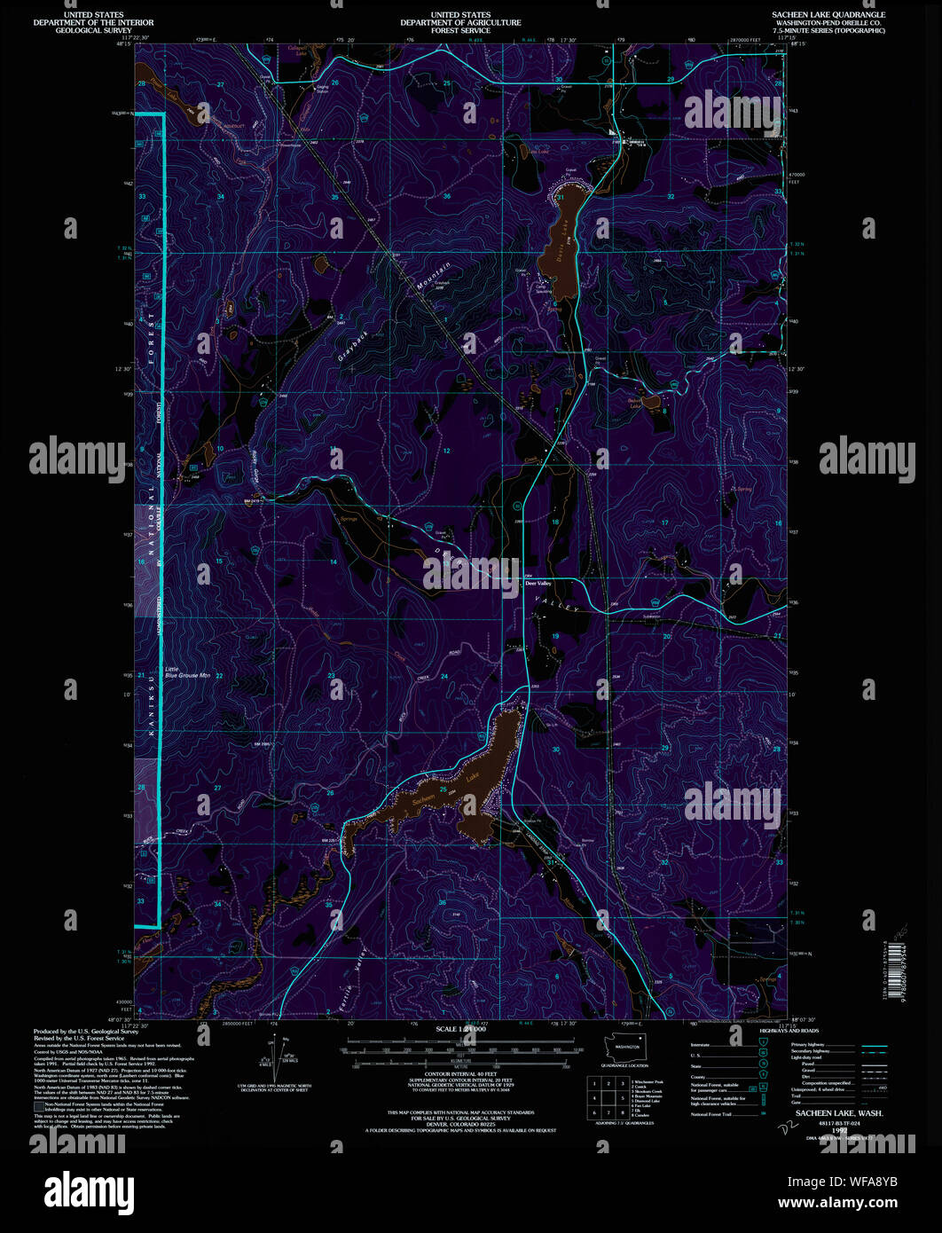 USGS Topo Map Washington State WA Sacheen Lake 243549 1992 24000