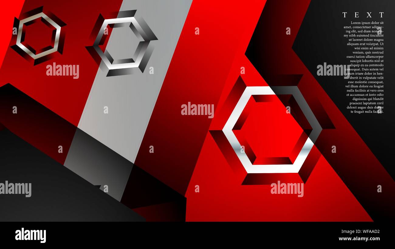 Vector hexagon overlaps and red color for background, space for text Stock Vector
